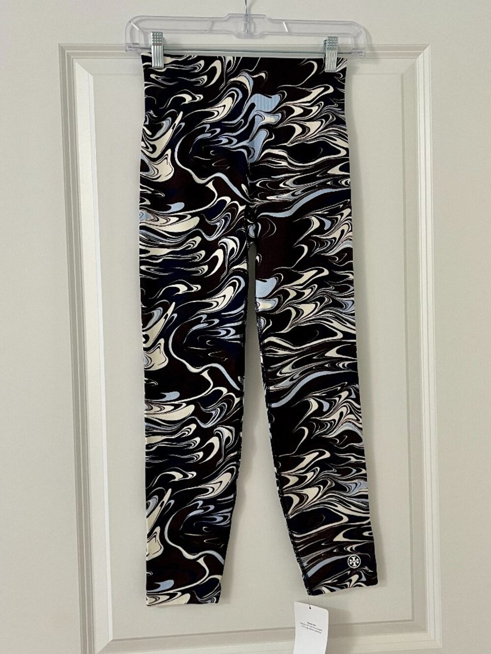 Tory Burch Sport Brown Blue Marble Print Leggings, NEW